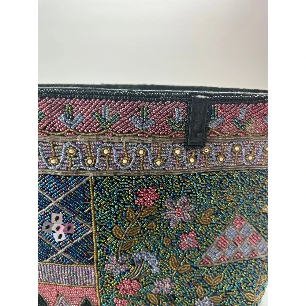 VTG Hand Beaded Patchwork Floral Sequin Evening Clutch Bag Women Multicolor Boho